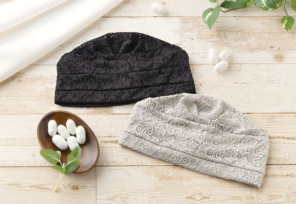 髪にやさしい内側シルクのレース帽子｜開発商品｜健康・美容グッズ等の商品開発・卸売なら株式会社メイダイ